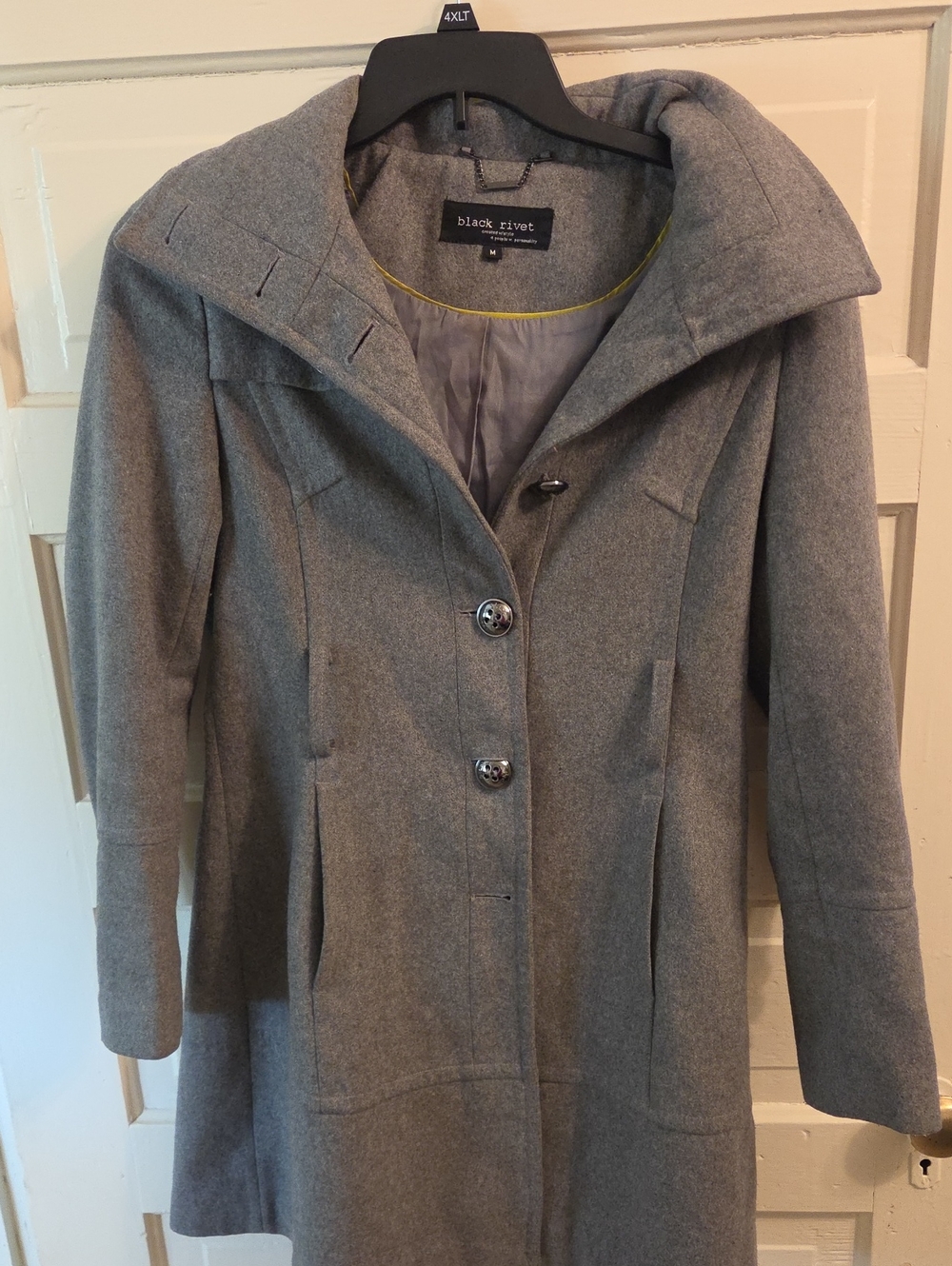Black Rivet Women's Gray Hooded Wool-Blend Pea Coat